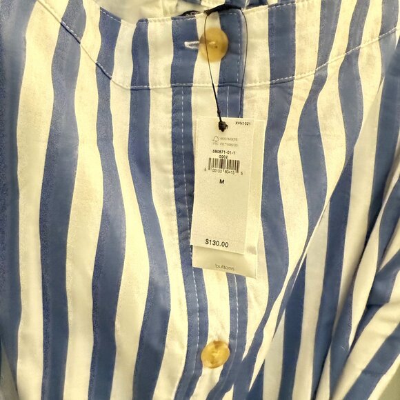 NWT Banana Republic Off The Shoulder Midi Shirt Dress Blue Stripe - Picture 5 of 7